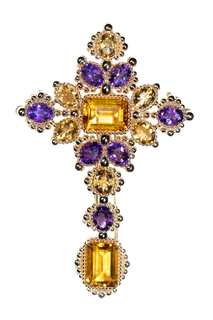 Multicolored Gemstone and Gold Pendant cum Brooch