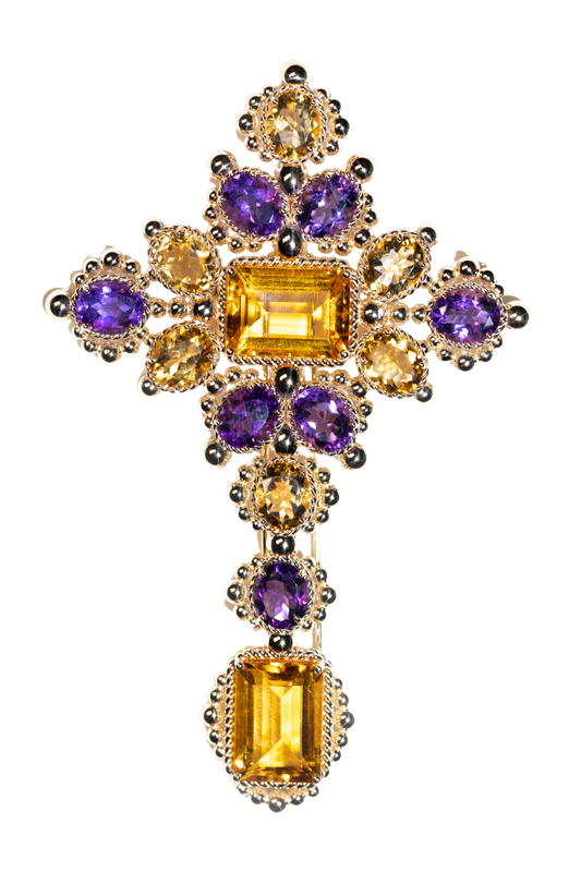 Multicolored Gemstone and Gold Pendant cum Brooch