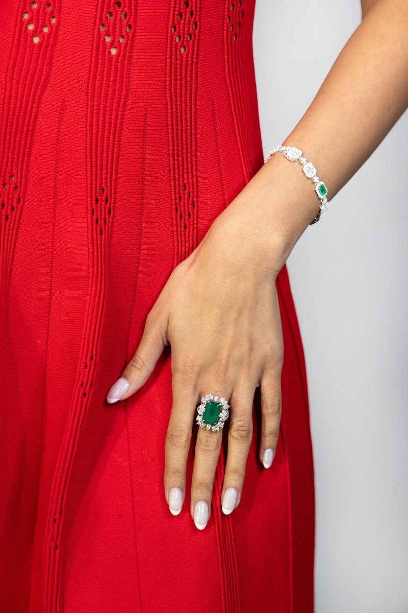 Emerald Cut Emerald and Diamond Ring