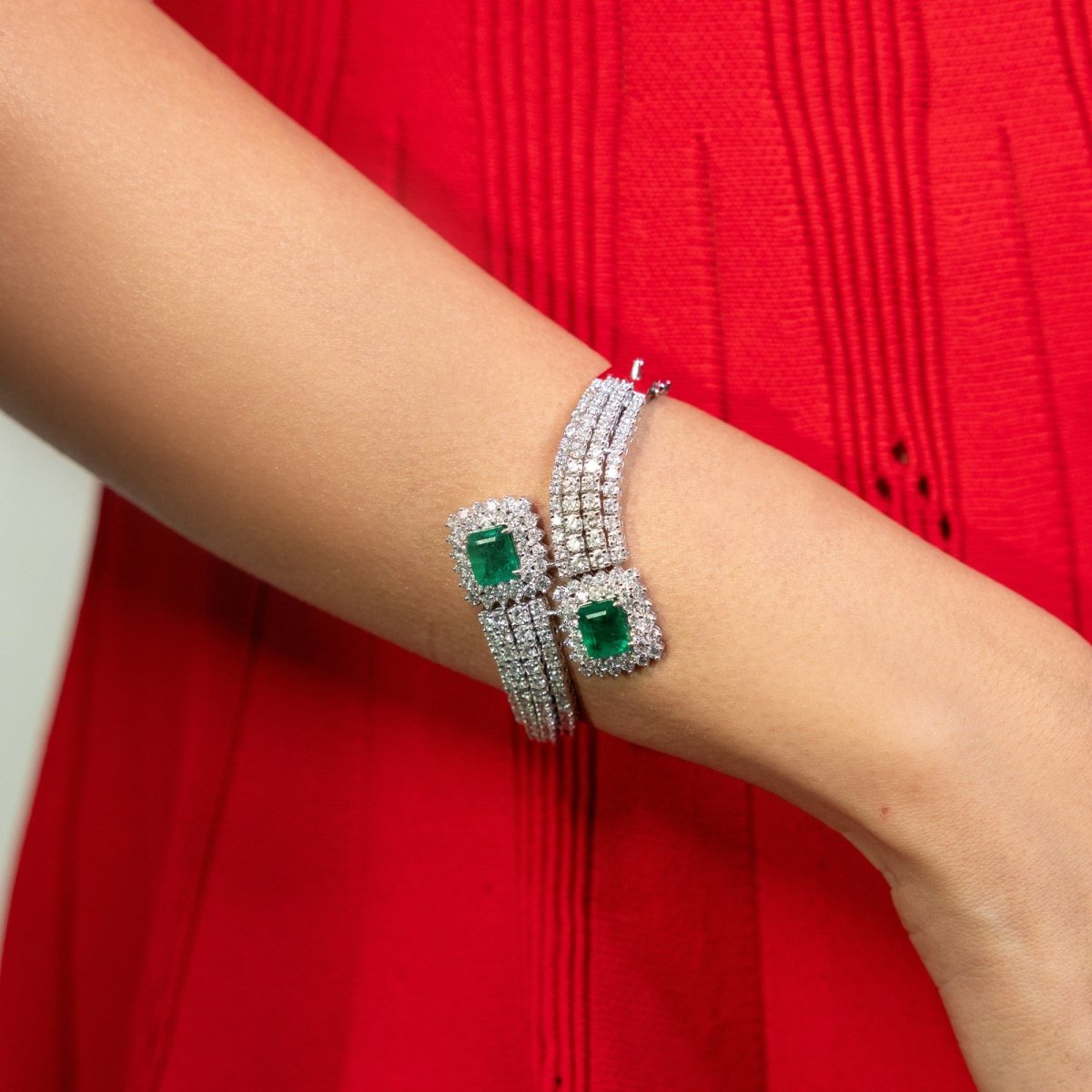 Emeralds & Diamond Crossover Large Bracelet