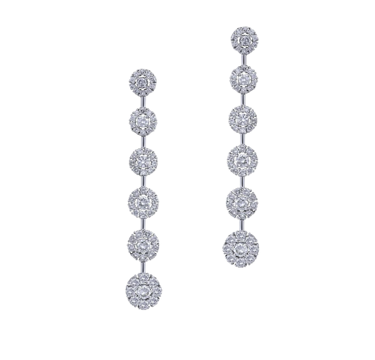 Long Halo Diamond Earrings