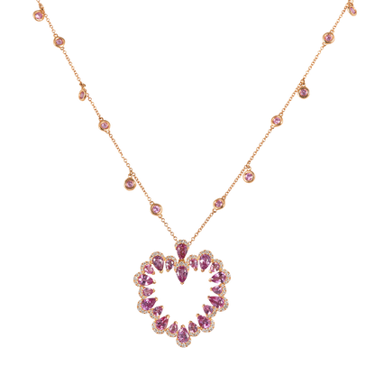 Heart shape pink Sapphire and diamond rose gold pendant chain