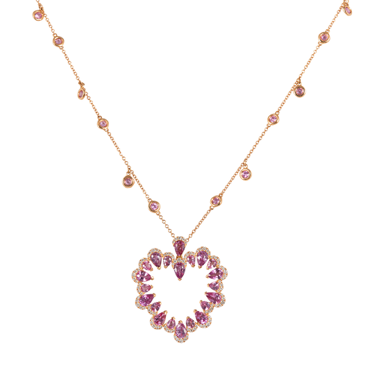 Heart shape pink Sapphire and diamond rose gold pendant chain