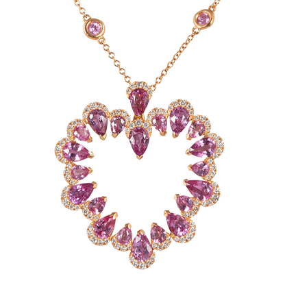 Heart shape pink Sapphire and diamond rose gold pendant chain