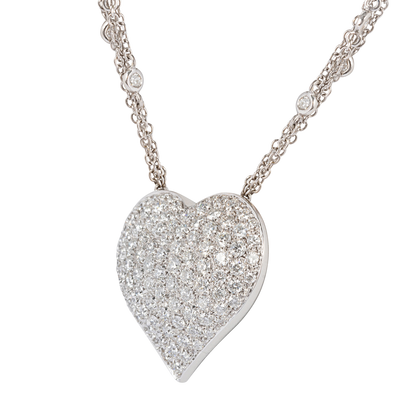 Large heart shaped pave diamond pendant chain