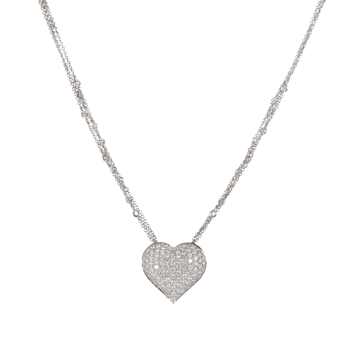 Large heart shaped pave diamond pendant chain