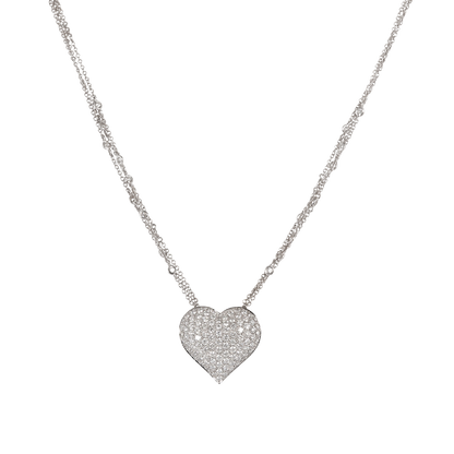 Large heart shaped pave diamond pendant chain
