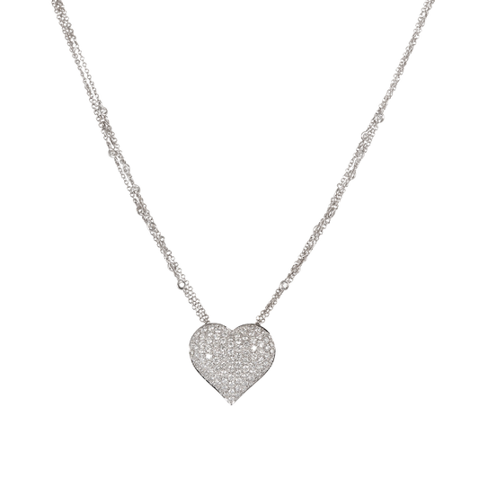 Large heart shaped pave diamond pendant chain