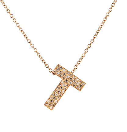 Initial name pendant chain in Rose gold, champagne and white diamonds (small)