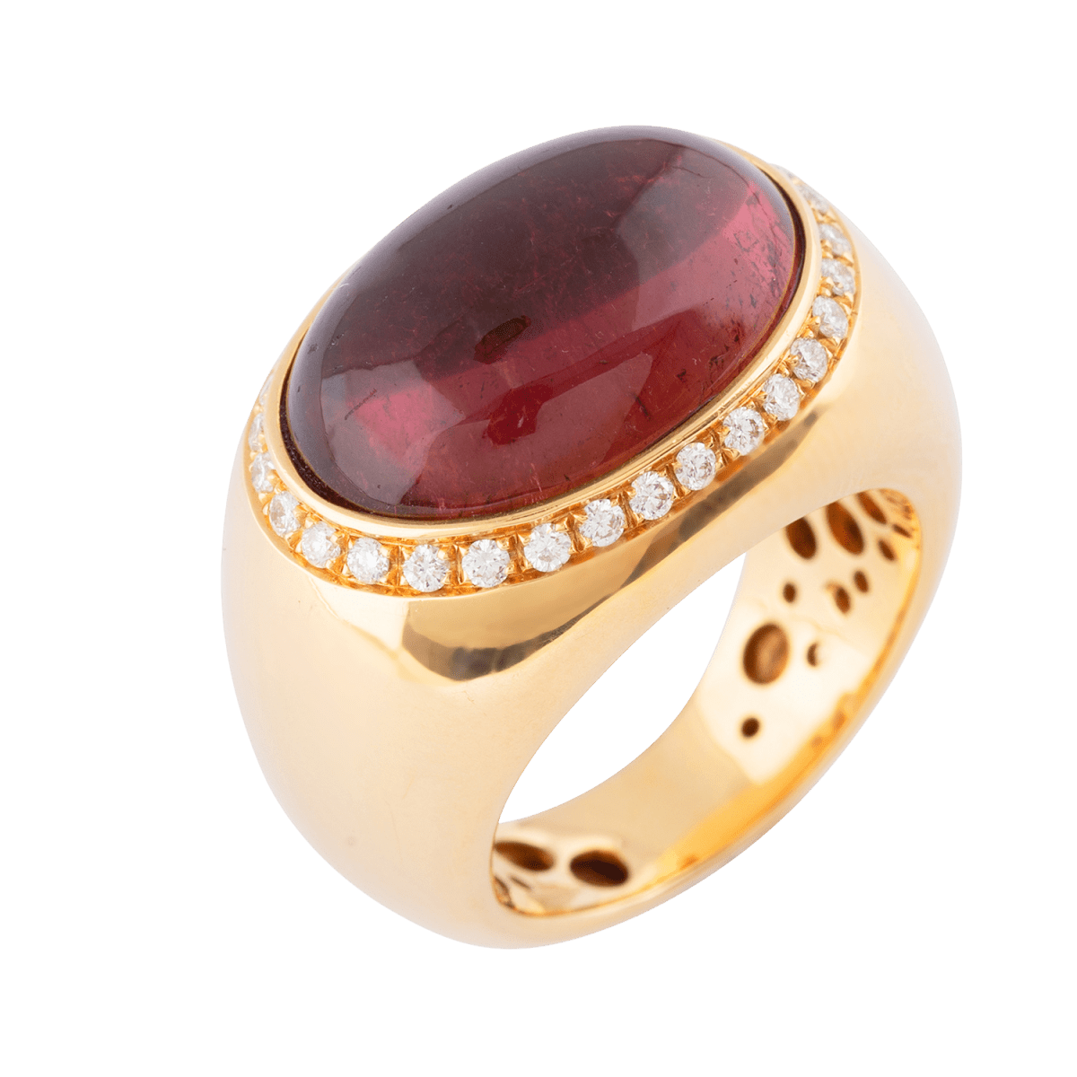 Cabochon tourmaline diamond and rose gold ring