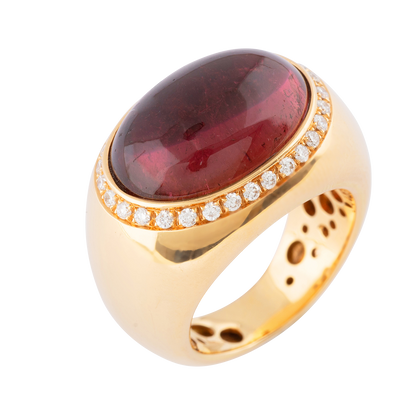 Cabochon tourmaline diamond and rose gold ring