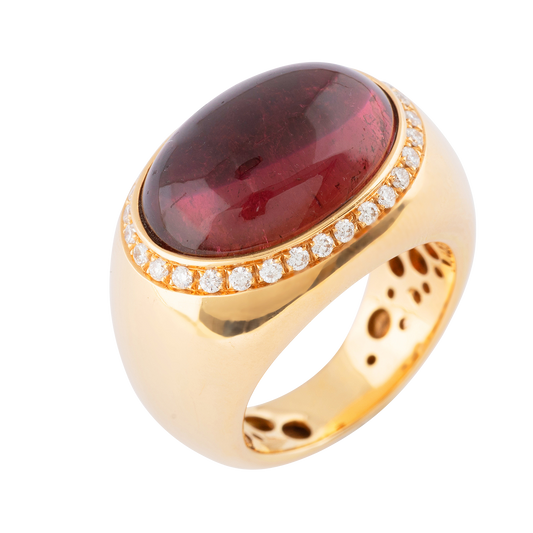 Cabochon tourmaline diamond and rose gold ring