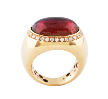 Cabochon tourmaline diamond and rose gold ring