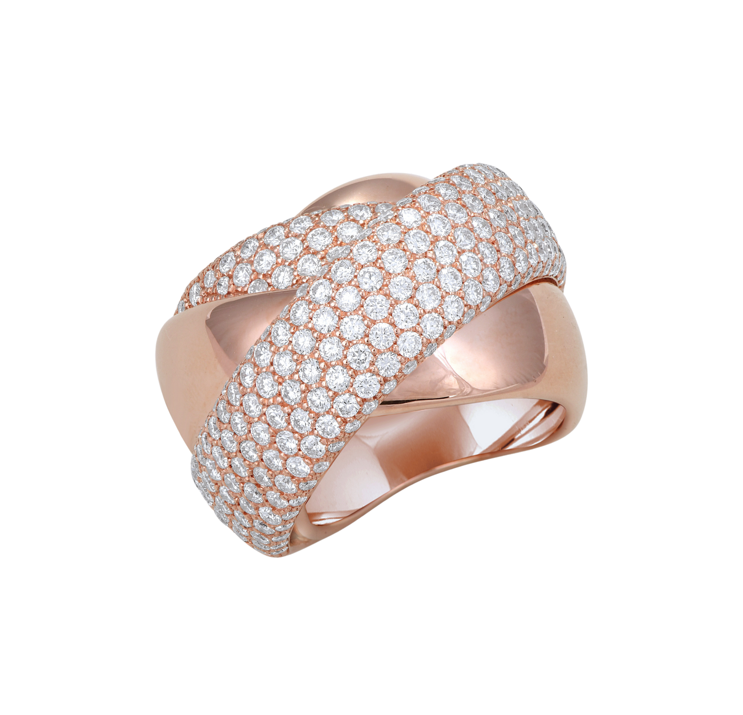 Turban ring with double pave diamond band in rose gold