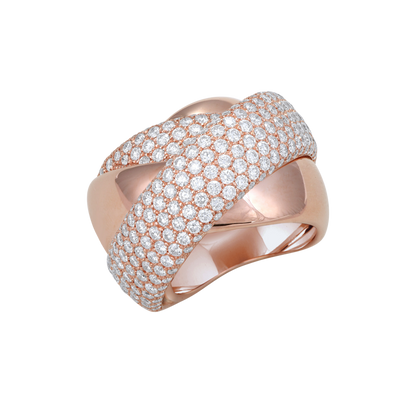 Turban ring with double pave diamond band in rose gold