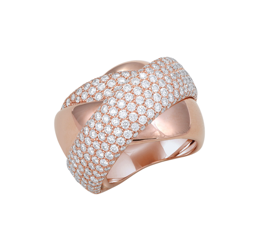 Turban ring with double pave diamond band in rose gold