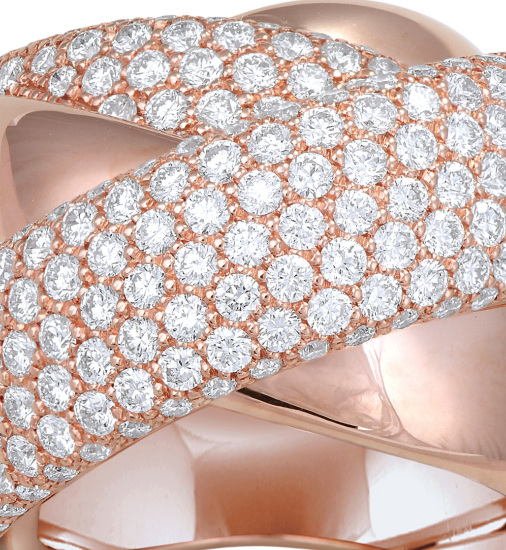 Turban ring with double pave diamond band in rose gold