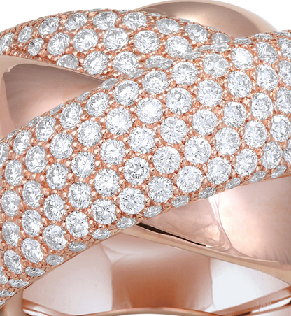 Turban ring with double pave diamond band in rose gold