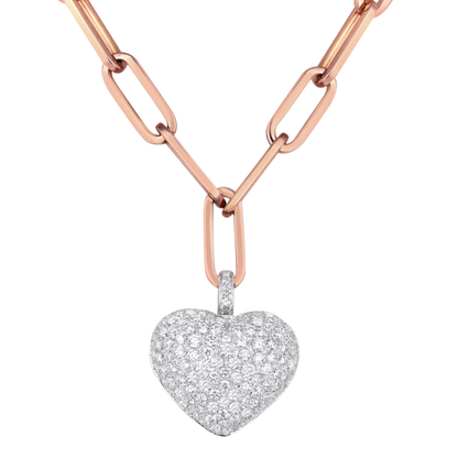 Heart shaped pave pendant on link chain