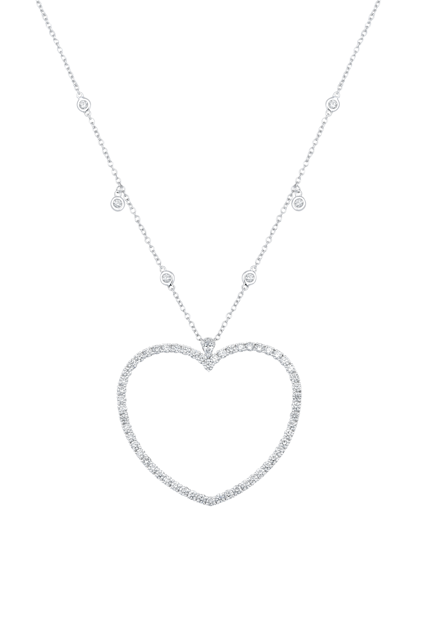 Large heart shaped pendant on diamond chain