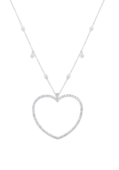 Large heart shaped pendant on diamond chain