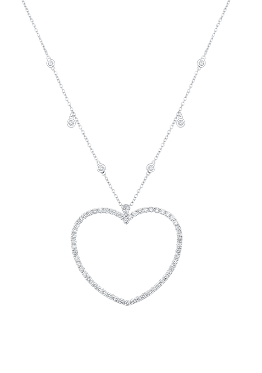 Large heart shaped pendant on diamond chain