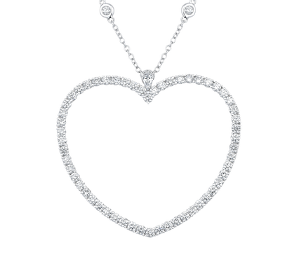 Large heart shaped pendant on diamond chain