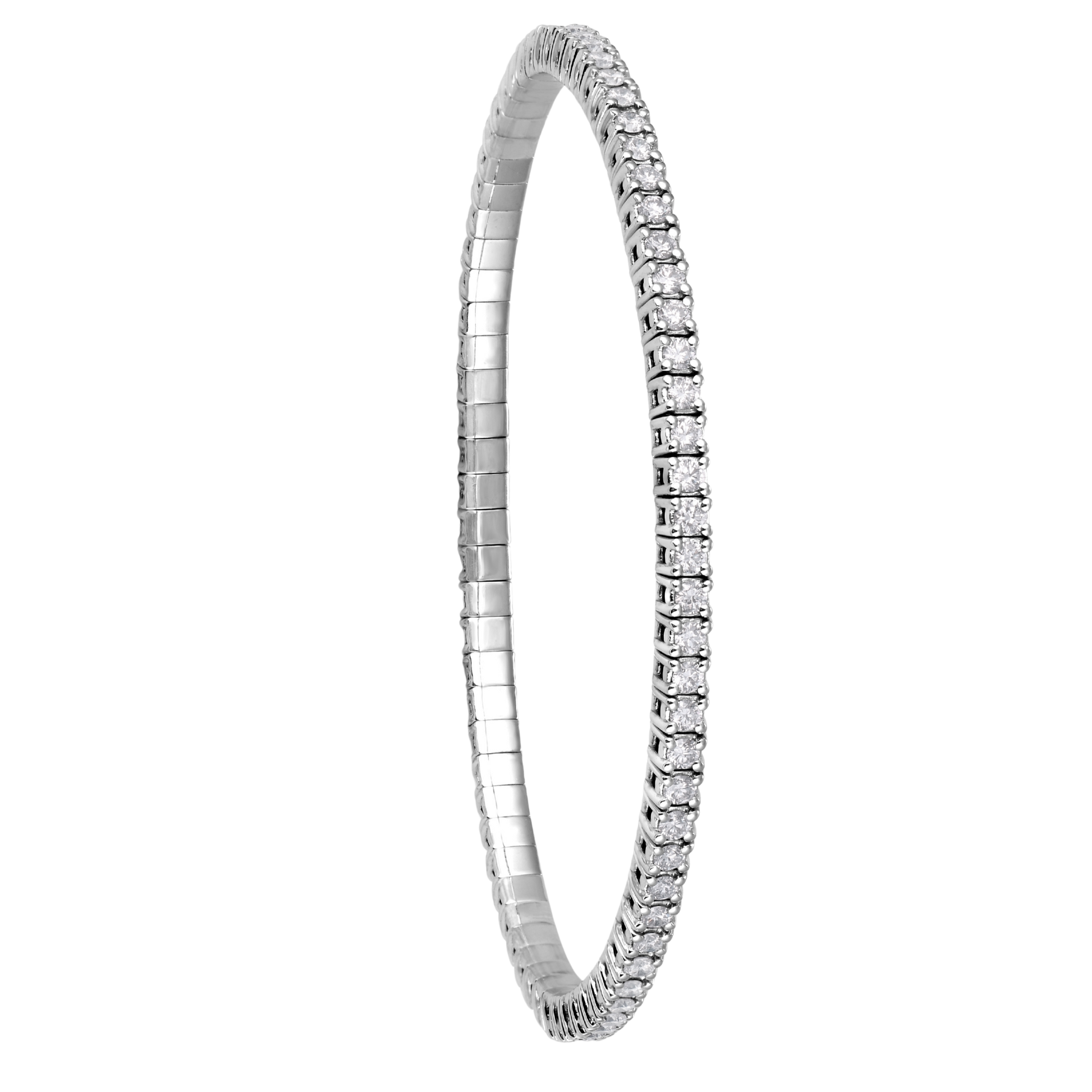 Silver bracelet with clear stones on a white background