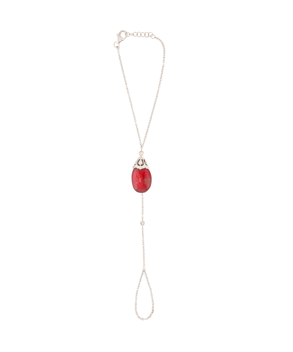 Tourmaline bead and diamond hand chain