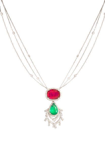 Tourmaline, emerald and diamond necklace