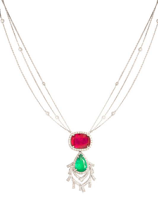 Tourmaline, emerald and diamond necklace