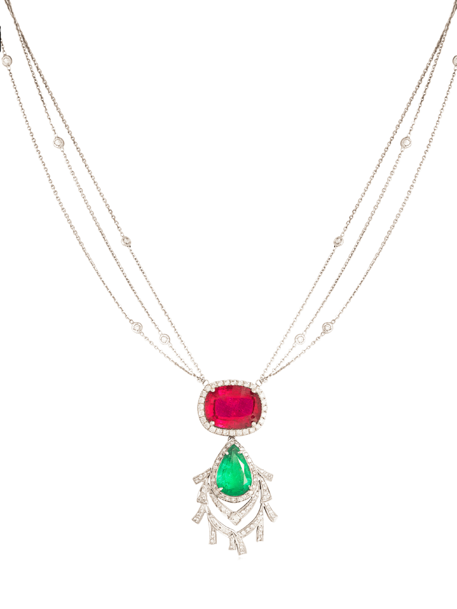 Tourmaline, emerald and diamond necklace