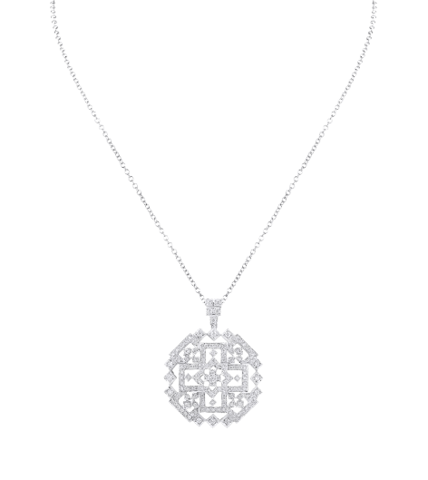 Filigree Baroque inspired diamond pendant on chain