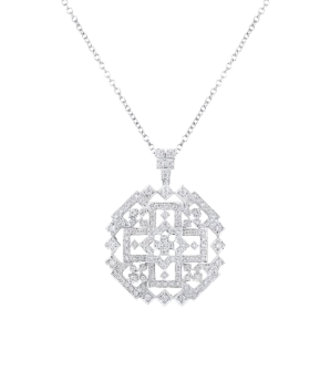 Filigree Baroque inspired diamond pendant on chain