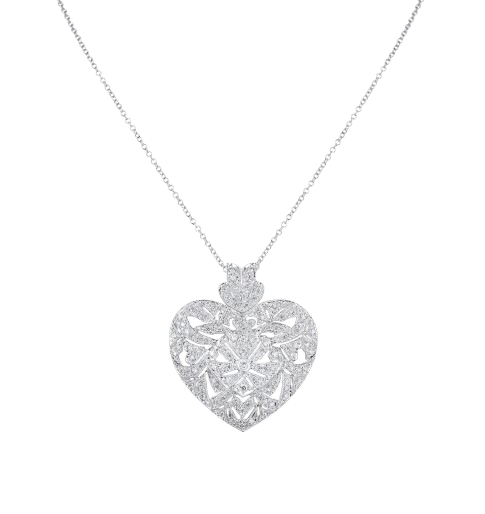 Heart-shaped White Diamond pendant with Filigree work