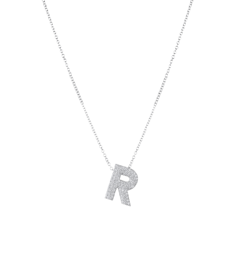 Initial name pendant in white diamonds and gold (small)