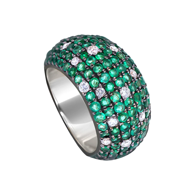 Emerald and Diamond Pave Bomba Ring