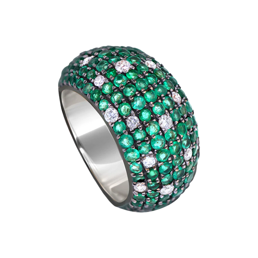 Emerald and Diamond Pave Bomba Ring