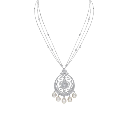 3 Line Diamond Chain with Diamond & Pearl Pendant