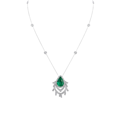 Emerald and Diamond pear pendant with Diamond Chain