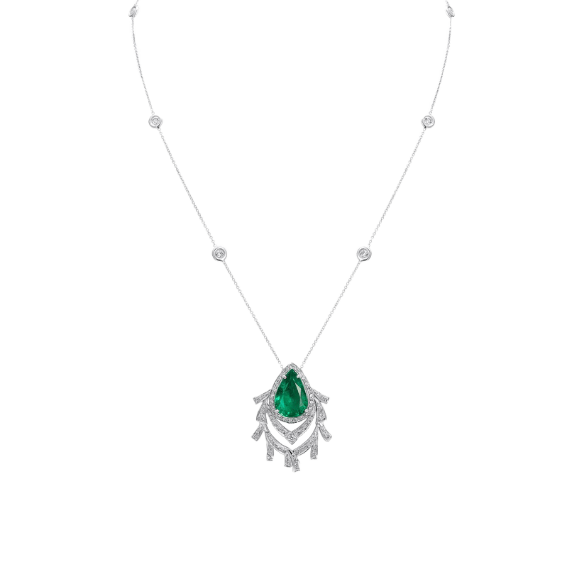 Emerald and Diamond pear pendant with Diamond Chain