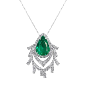 Emerald and Diamond pear pendant with Diamond Chain