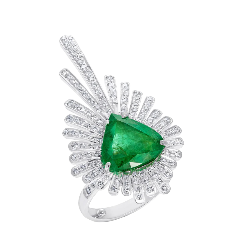 Emerald & Diamond rays ring