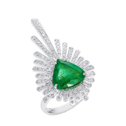 Emerald and Diamond  Starburst Ring