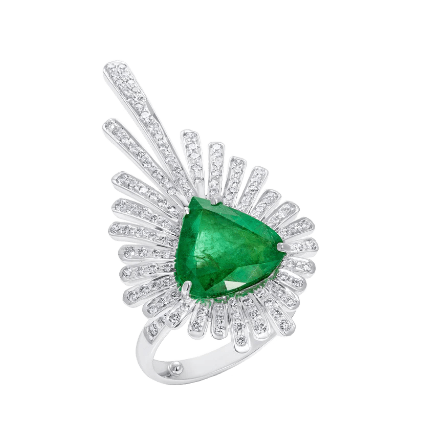 Emerald and Diamond  Starburst Ring