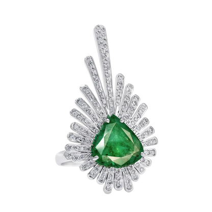 Emerald and Diamond  Starburst Ring