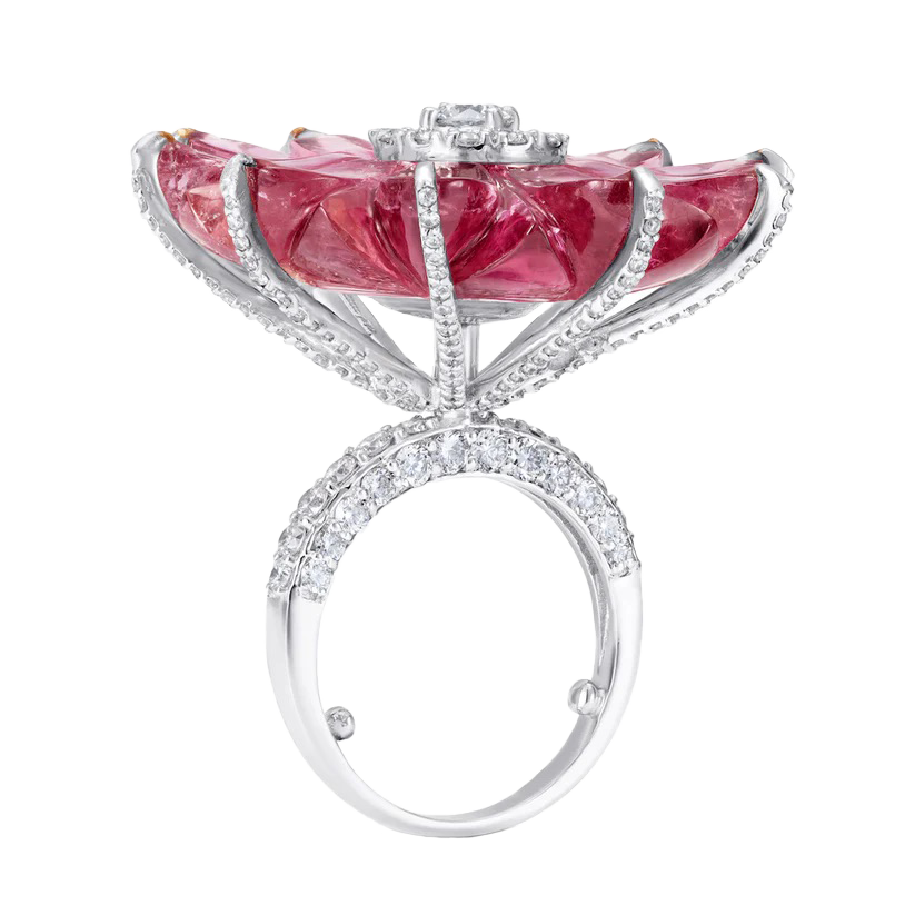 Carved Flower Tourmaline Ring