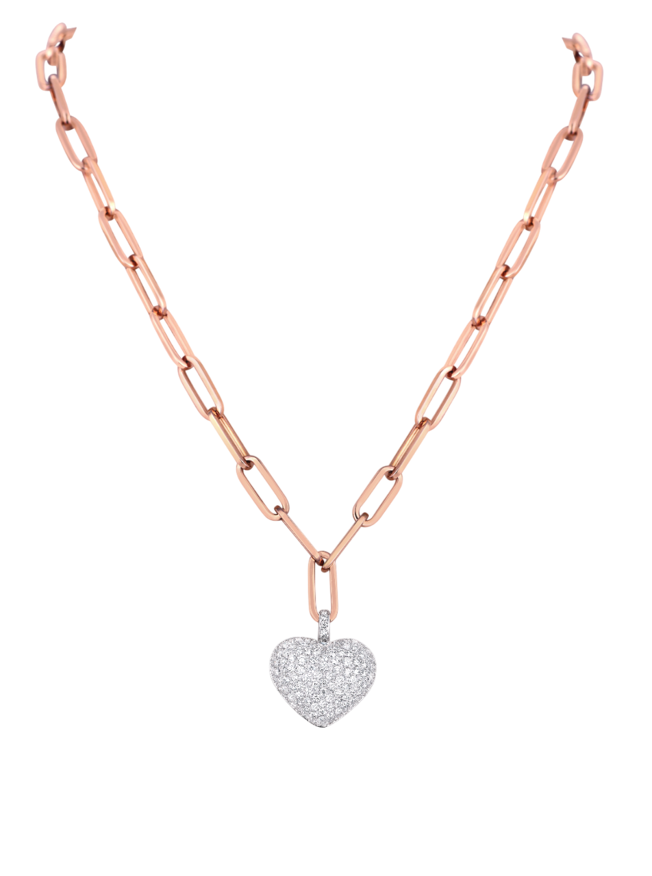 White Diamond Heart & Rose Gold Link Chain