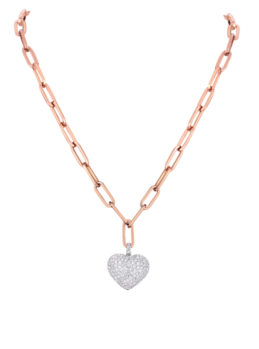 White Diamond Heart & Rose Gold Link Chain