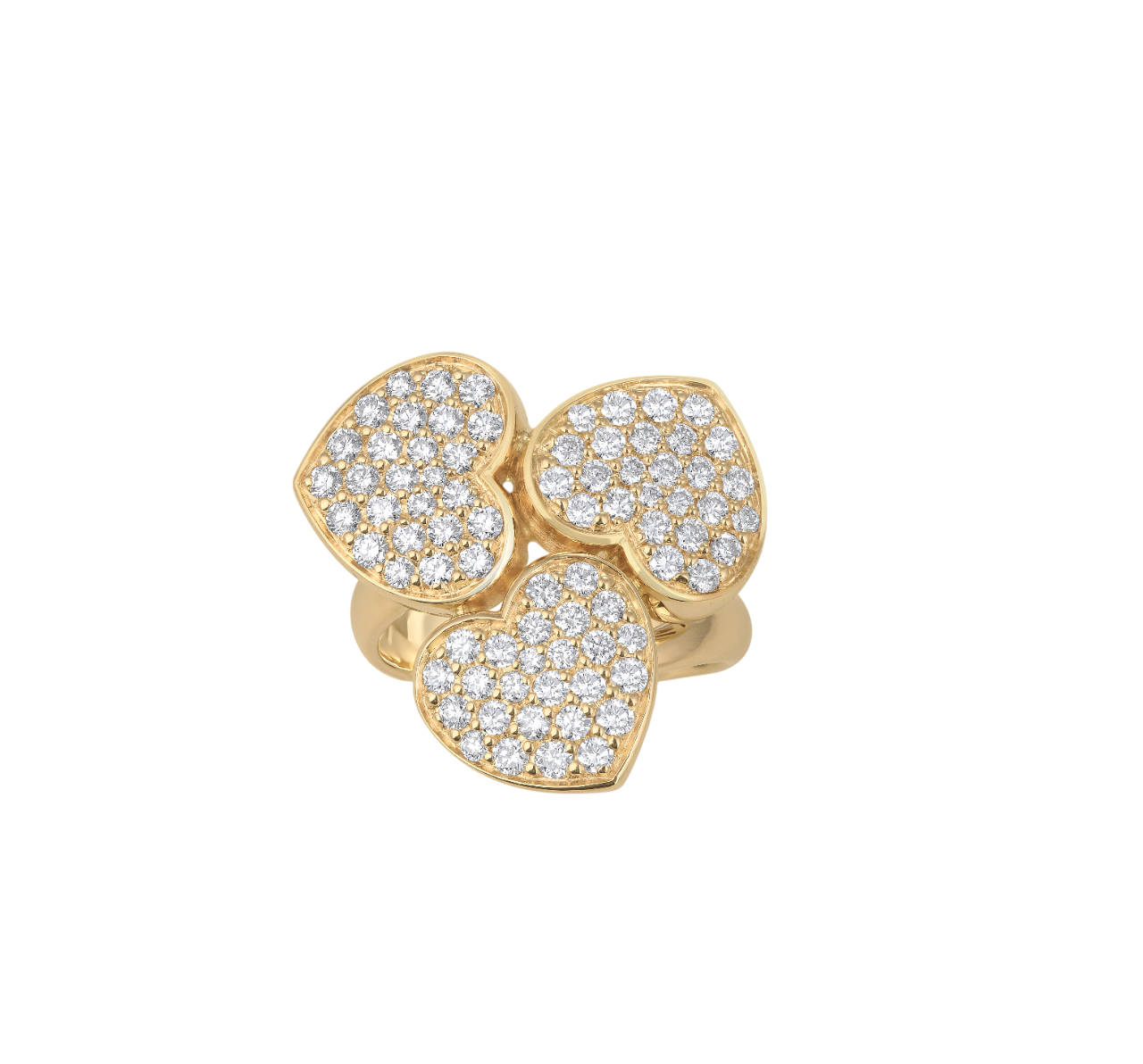 Three Heart Pave diamond and Gold ring